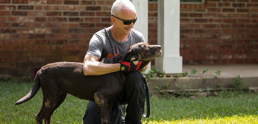 aspca responder with rescued dog