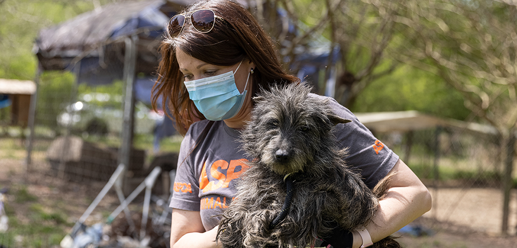 ASPCA Responder carrying a rescued dog
