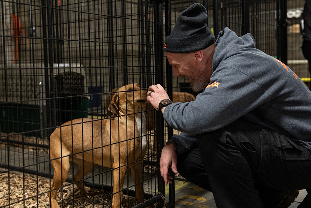 Responder with a rescued dog