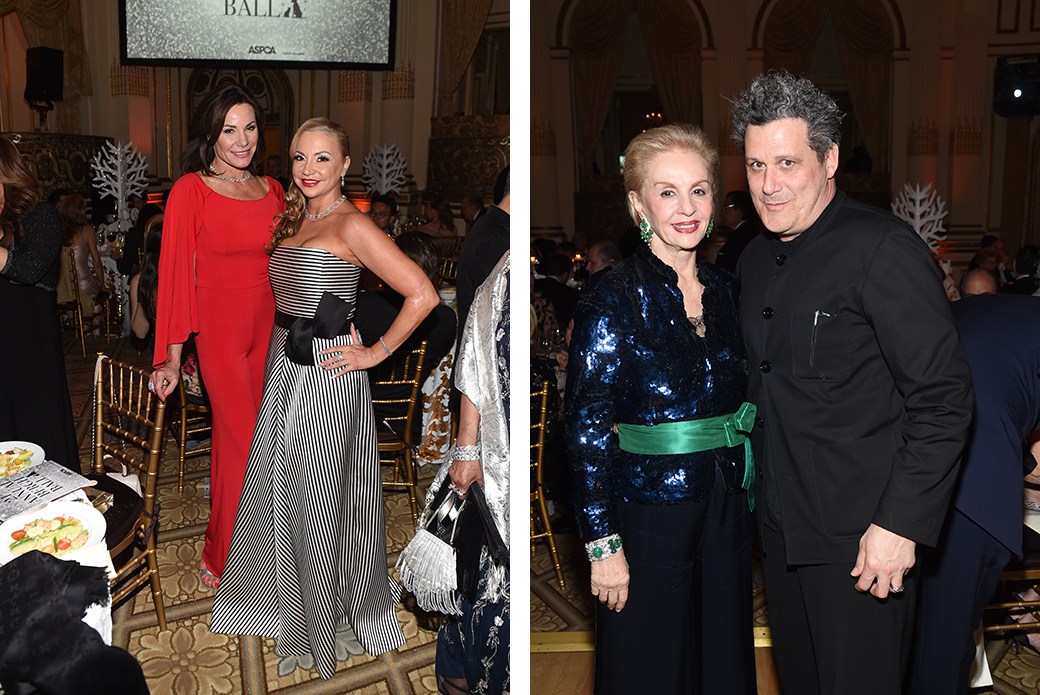 Left: Television personality Luann De Lesseps with Laura Zambelli Barket. Right: Carolina Herrera and Isaac Mizrahi. 