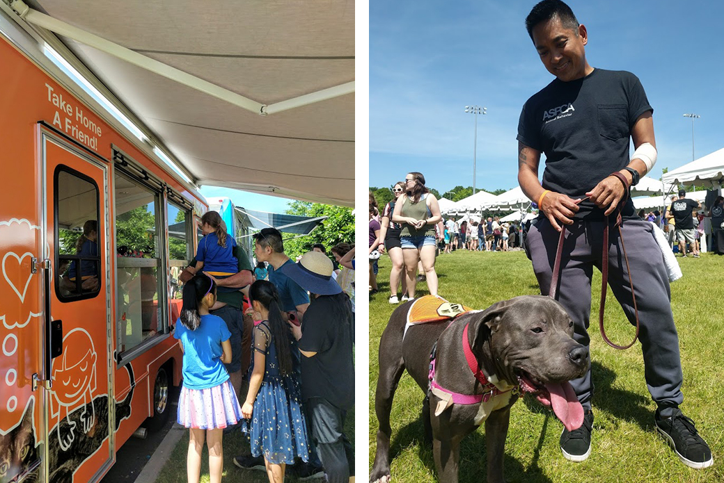 ASPCA mobile adoption van and Chowder the dog