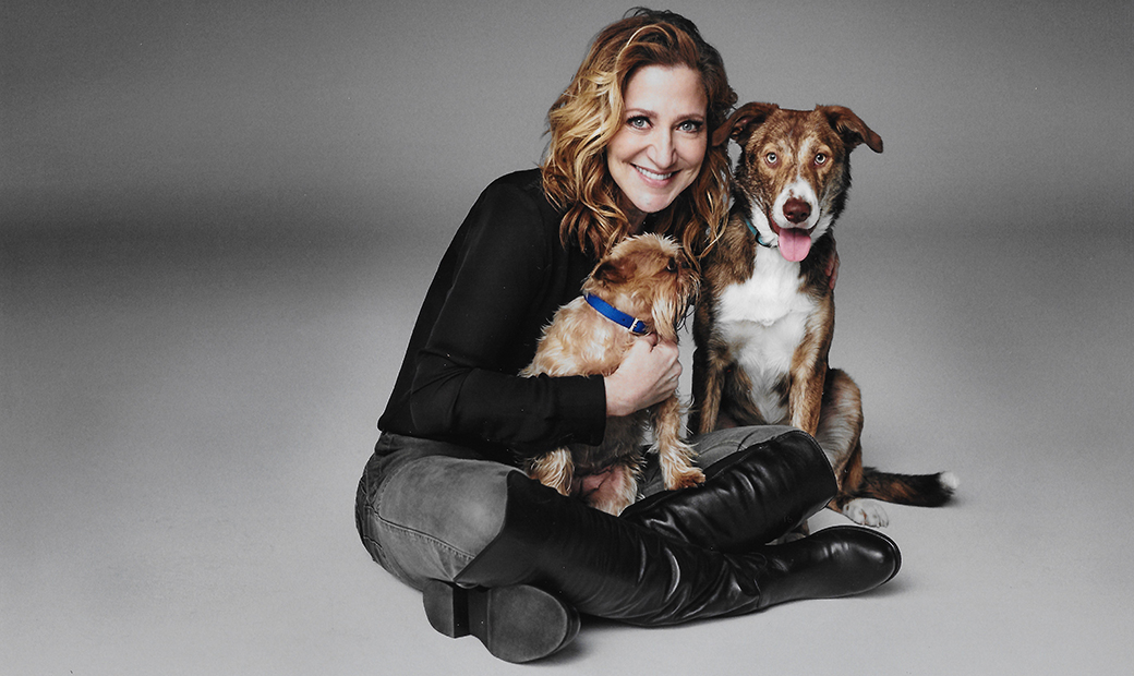 Edie Falco with two dogs