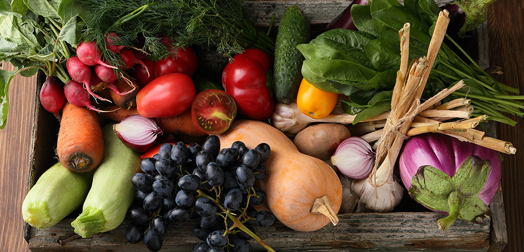 Box of vegetables and fruit