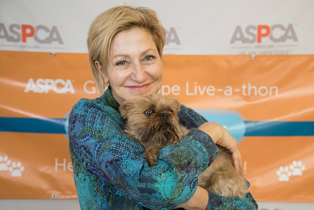 Edie Falco with her dog Sami