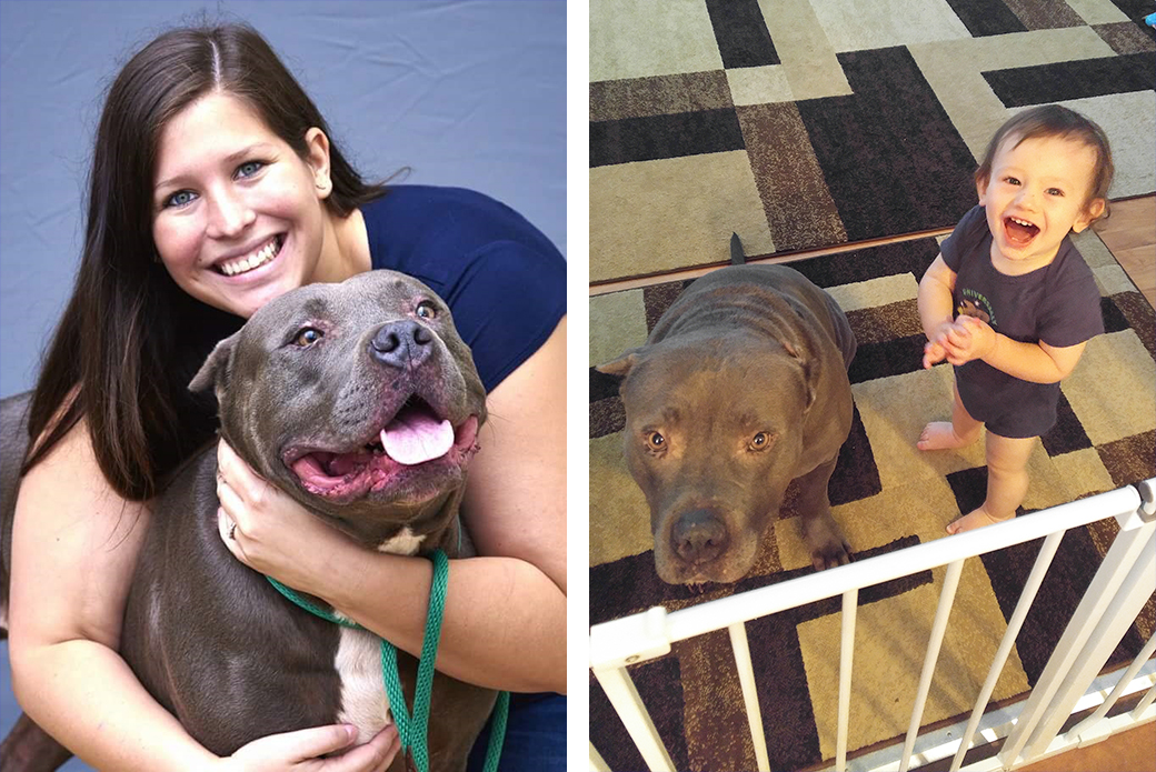 Lacey, left, and her son Jackson, 17 months, with Bam.