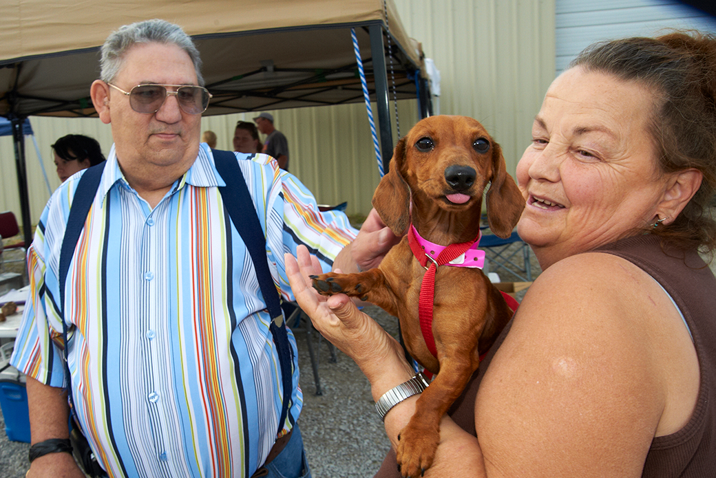 a couple reunited with their dog