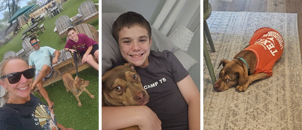 Scooby with his new family, Leslie, Jason and Landon