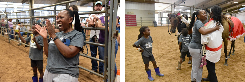 Kimberley cheers on her daughters and congratulates Abigail after her performance.