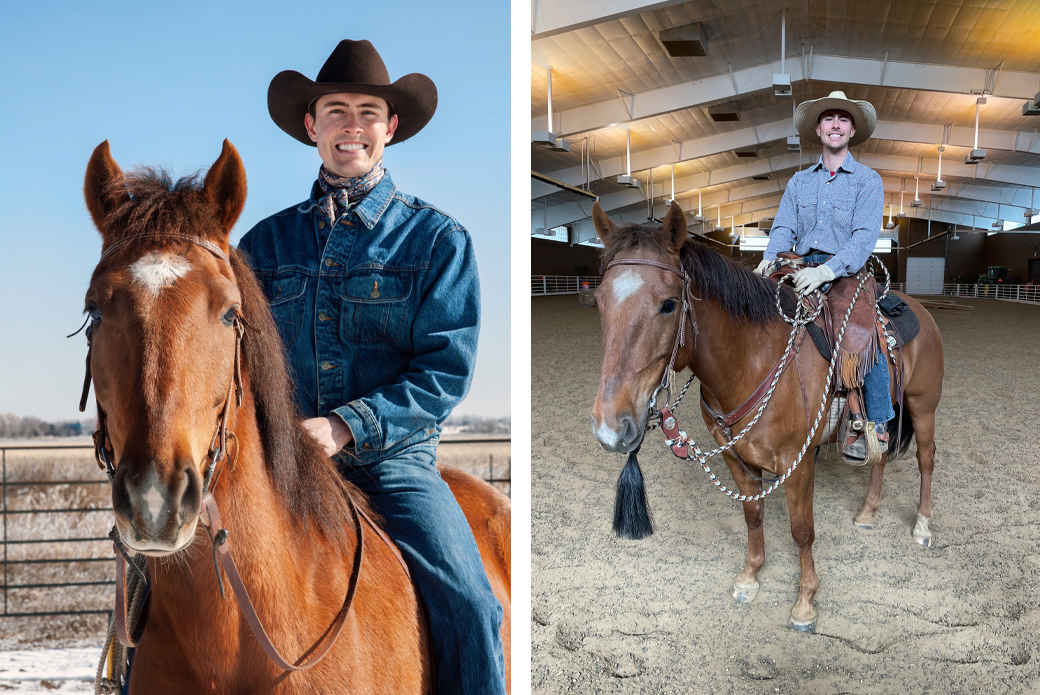 Man riding brown horse