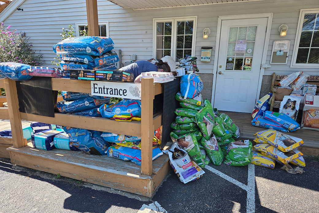 dog food bags outside of rescue