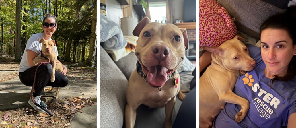 From left: Apricot and Andrea on their first hike; smiling for the camera; and cuddling. 